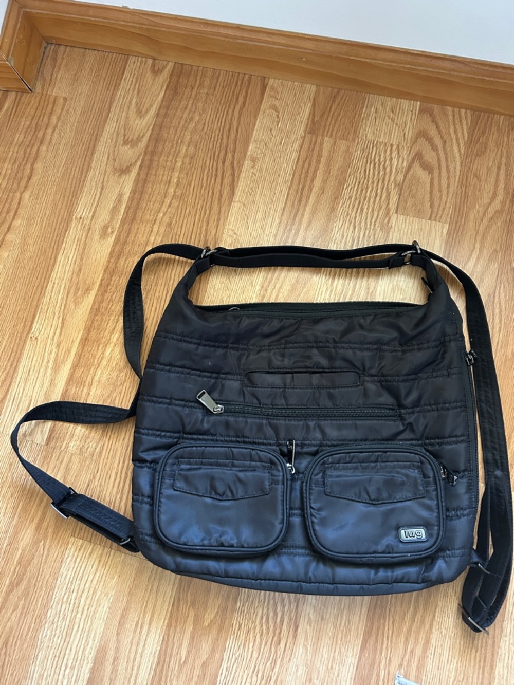 Lug Zipliner Black Quilted convertible backpack to purse